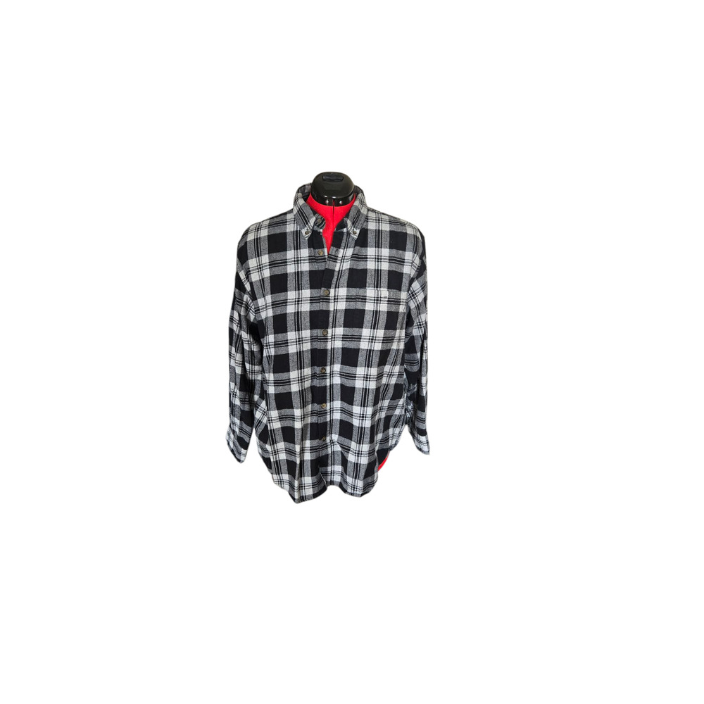Faded Glory black and white button front long sleeve flannel, size xl